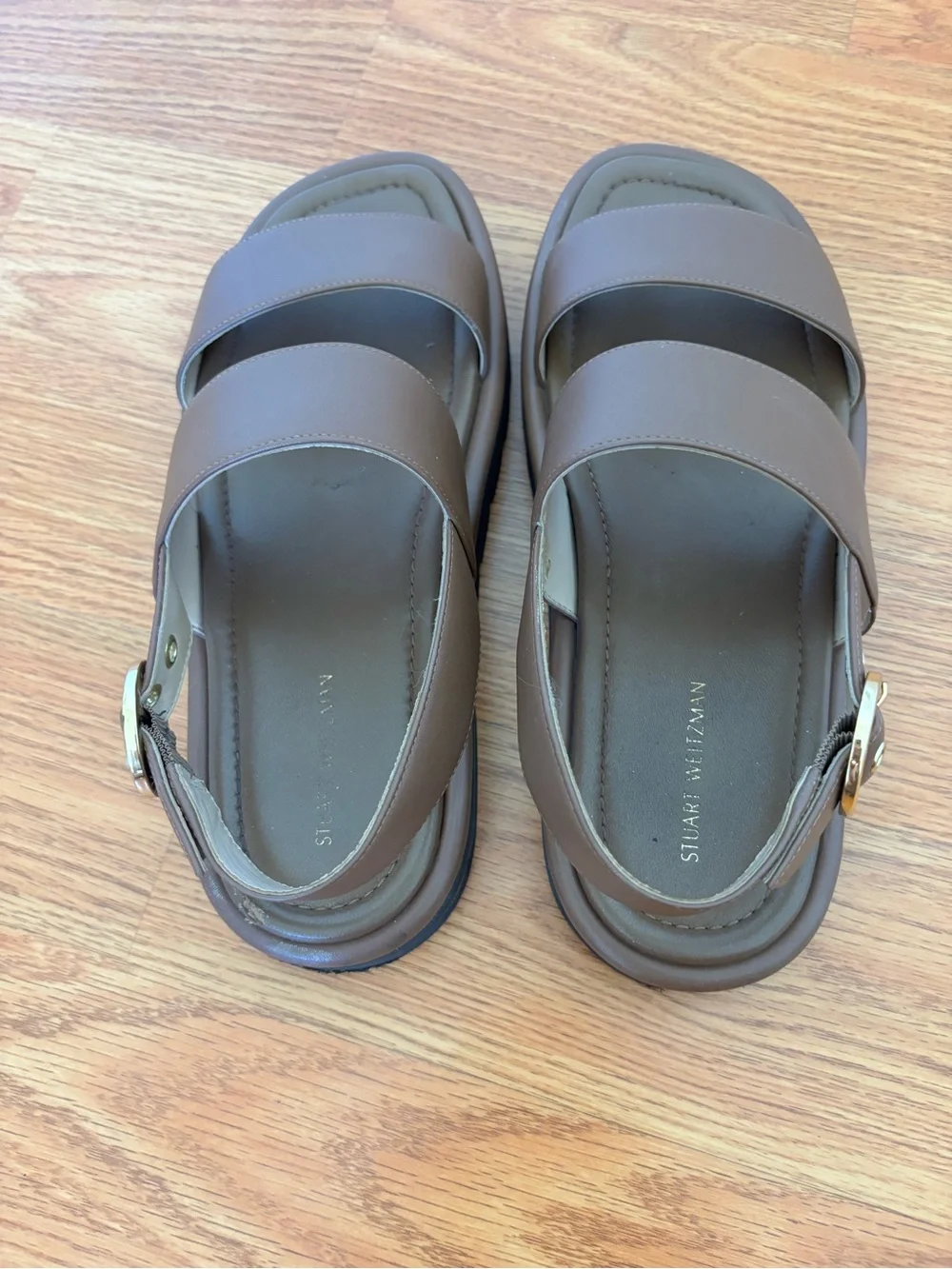 Stuart Weitzman Elodie Brown Leather Platform Sandals